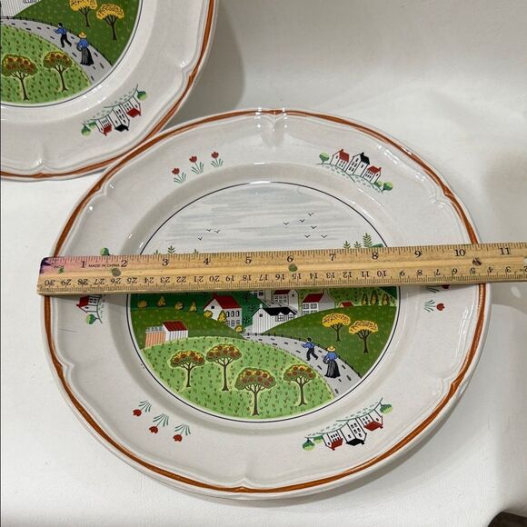 Newcor Stoneware 10 1/2 In Large Dinner Plates Country Village Scene Japan Set 2 - Picture 11 of 11